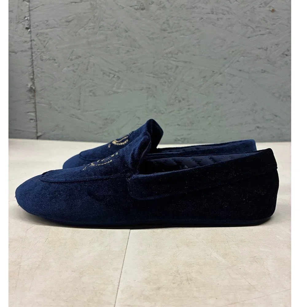 Janie and Jack Velvet Crest Smoking Loafers Baby Boys 4 Navy Blue Preppy